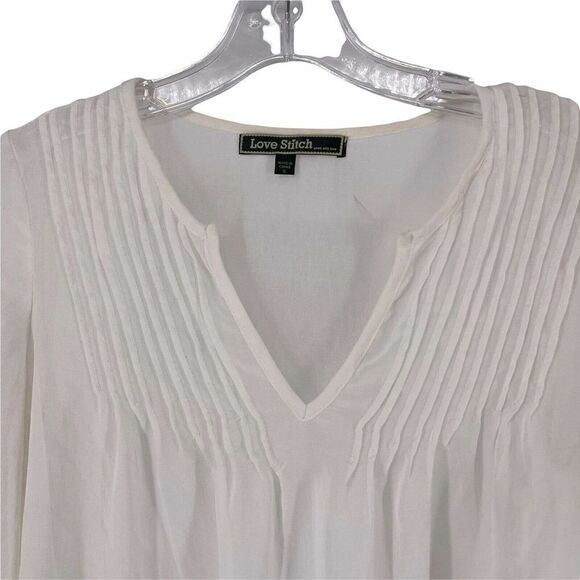 Embroidered Bohemian Top White Pleated 3/4 Sleeve Chiffon Sheer Small Lovestitch - Picture 5 of 6